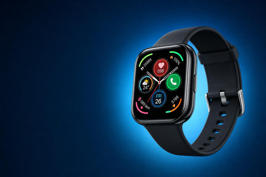 Reloj inteligente AMOLED, vista de estudio azul