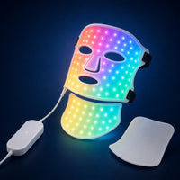 Mascarilla LED facial y de cuello de 7 modos iluminada con un degradado multicolor de sus siete modos de luz
