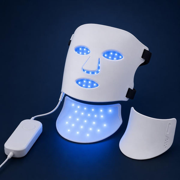 7-mode LED face and neck mask illuminated in blue light mode