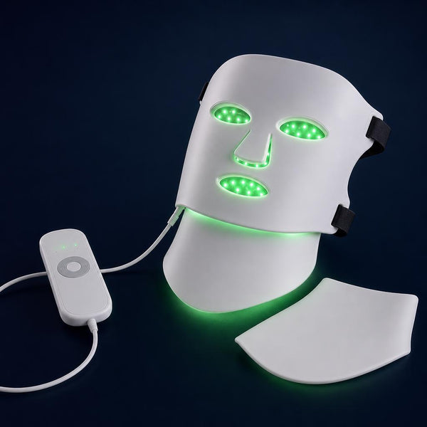 7-mode LED face and neck mask illuminated in green light mode