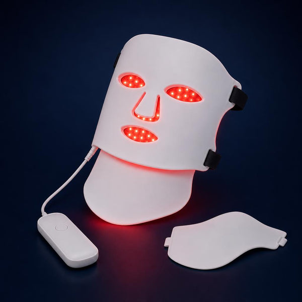 7-mode LED face and neck mask illuminated in red light mode