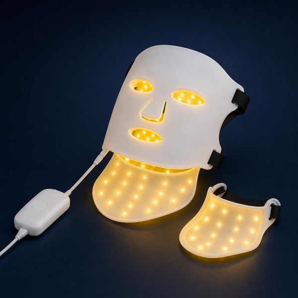 7-mode LED face and neck mask illuminated in yellow light mode