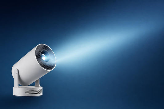 Proyector portátil Android, vista de estudio azul